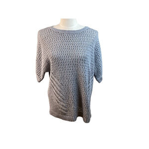 NWT J. Jill Womens Pullover Sweater Gray Open Knit Crochet Batwing Dolman S